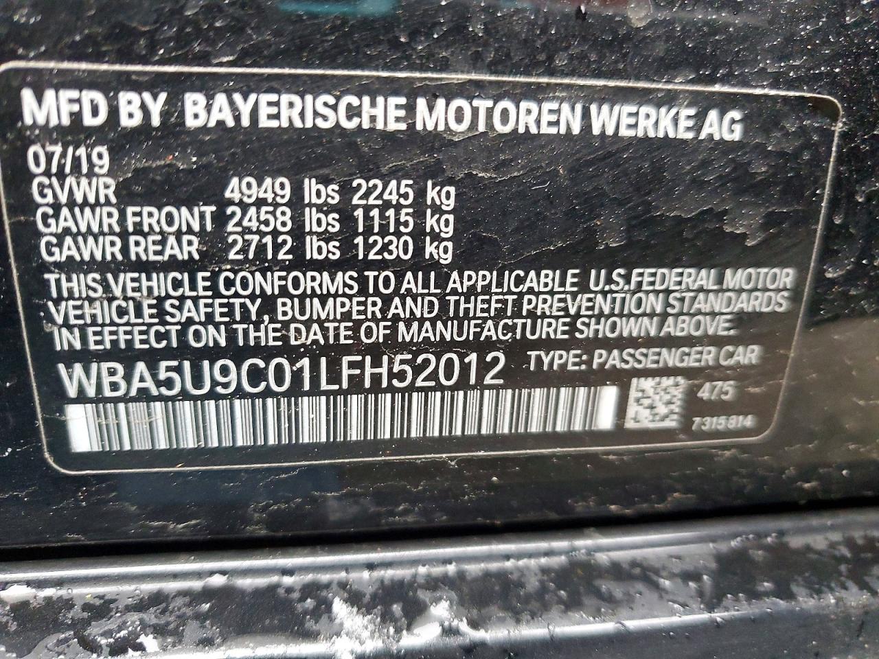 2020 BMW M3 VIN WBA5U9C01LFH52012 photo 12