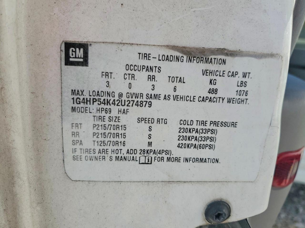 2002 Buick Lesabre VIN 1G4HP54K42U274879 photo 12