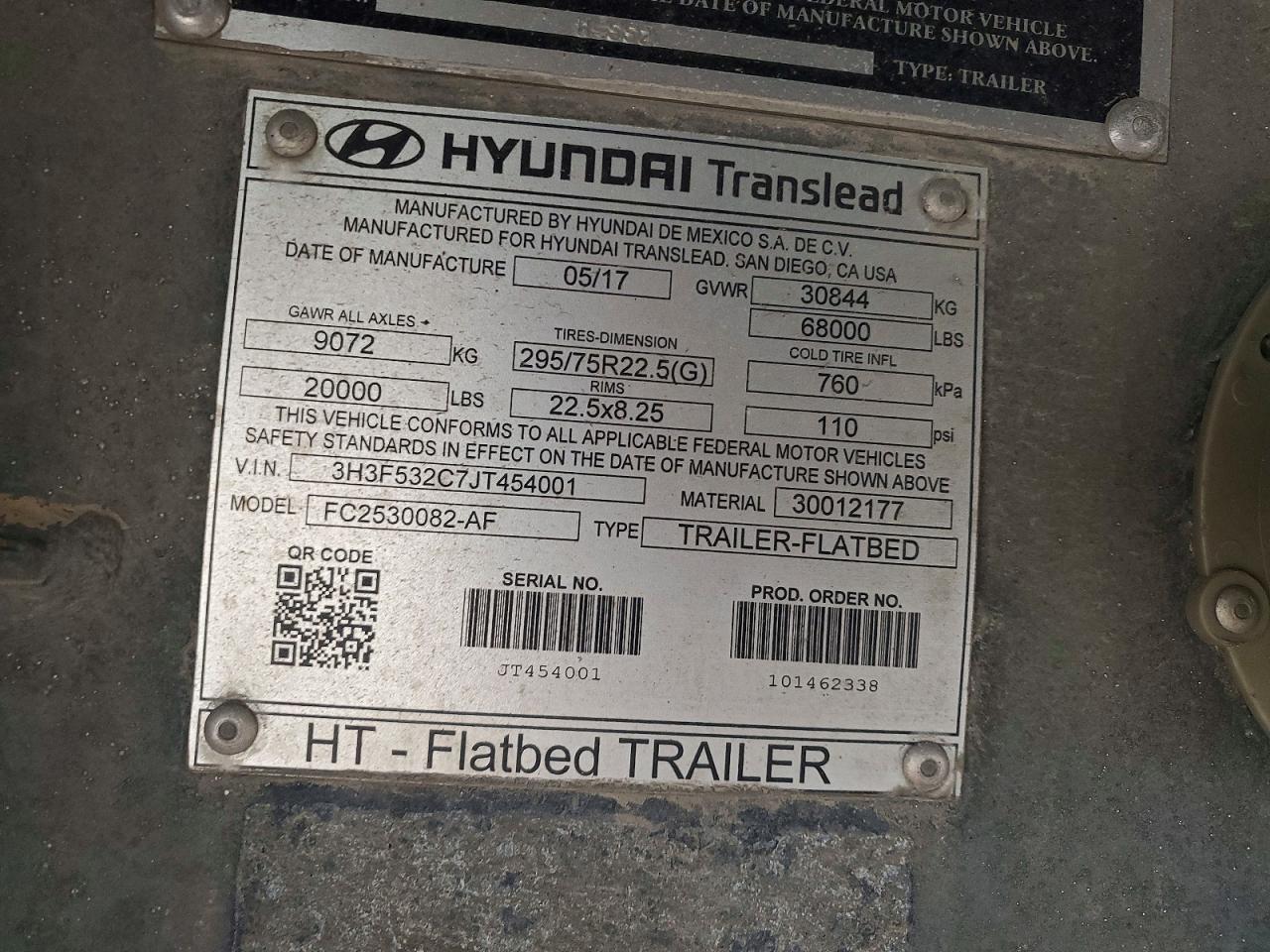 2019 HYUNDAI Translead VIN 3H3F532C7JT454001 photo 10