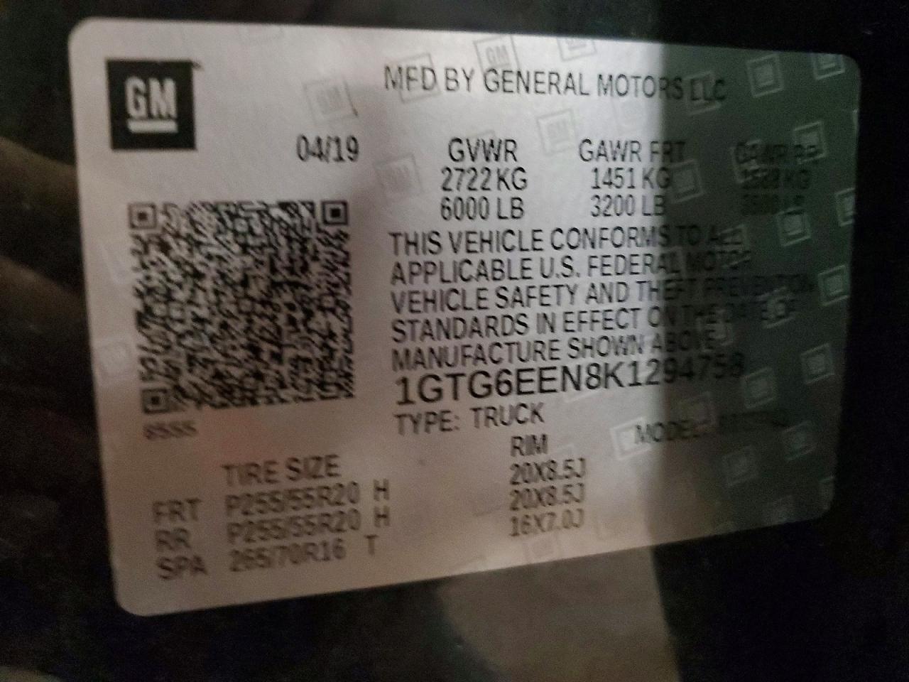 2019 GMC Canyon VIN 1GTG6EEN8K1294758 photo 12