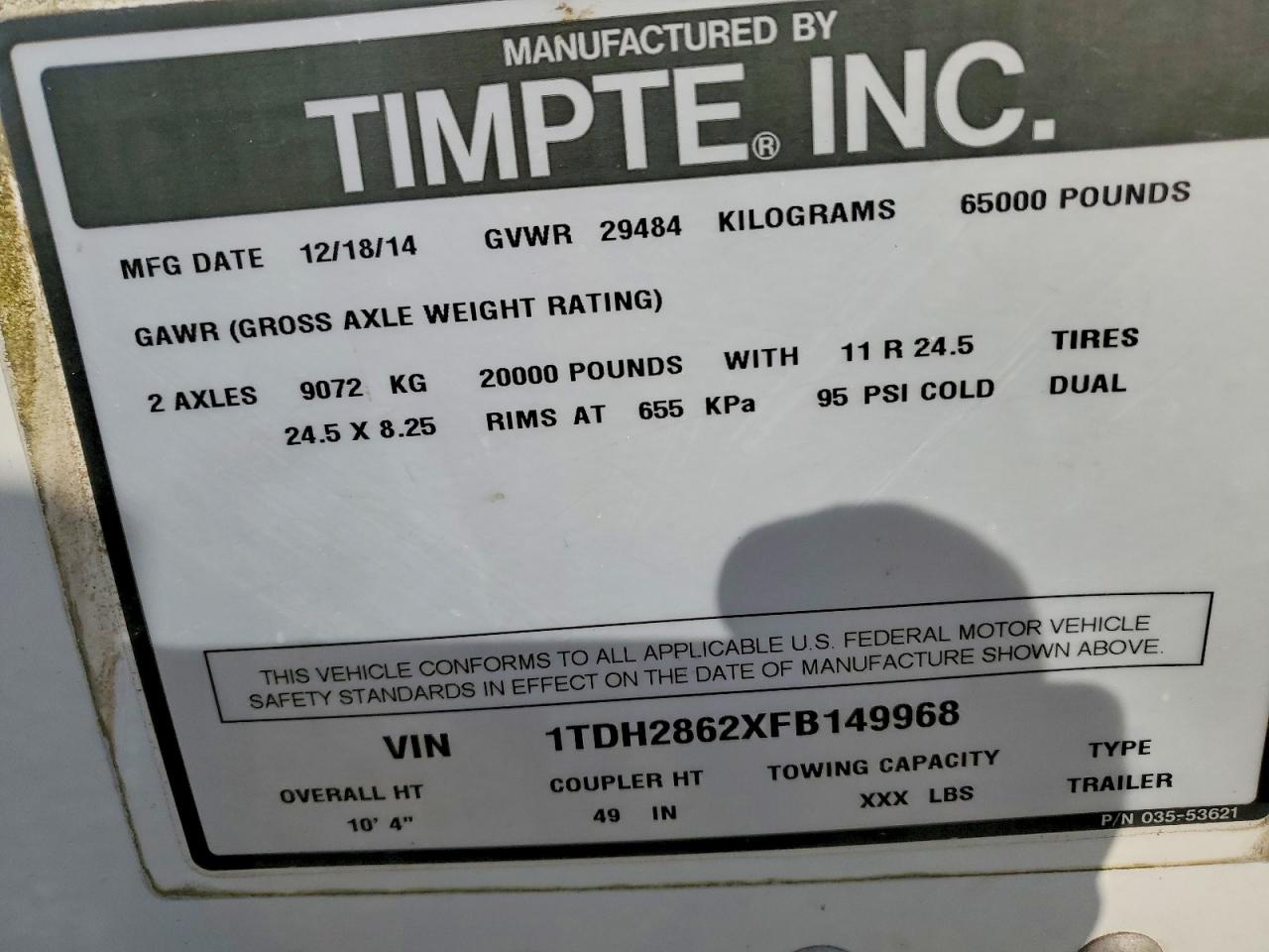 2015 TIMPTE All models VIN 1TDH2862XFB149968 photo 10