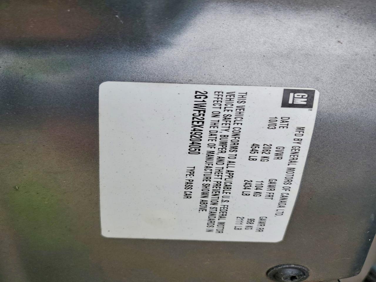 2004 CHEV Impala VIN 2G1WF52EX49204050 photo 12
