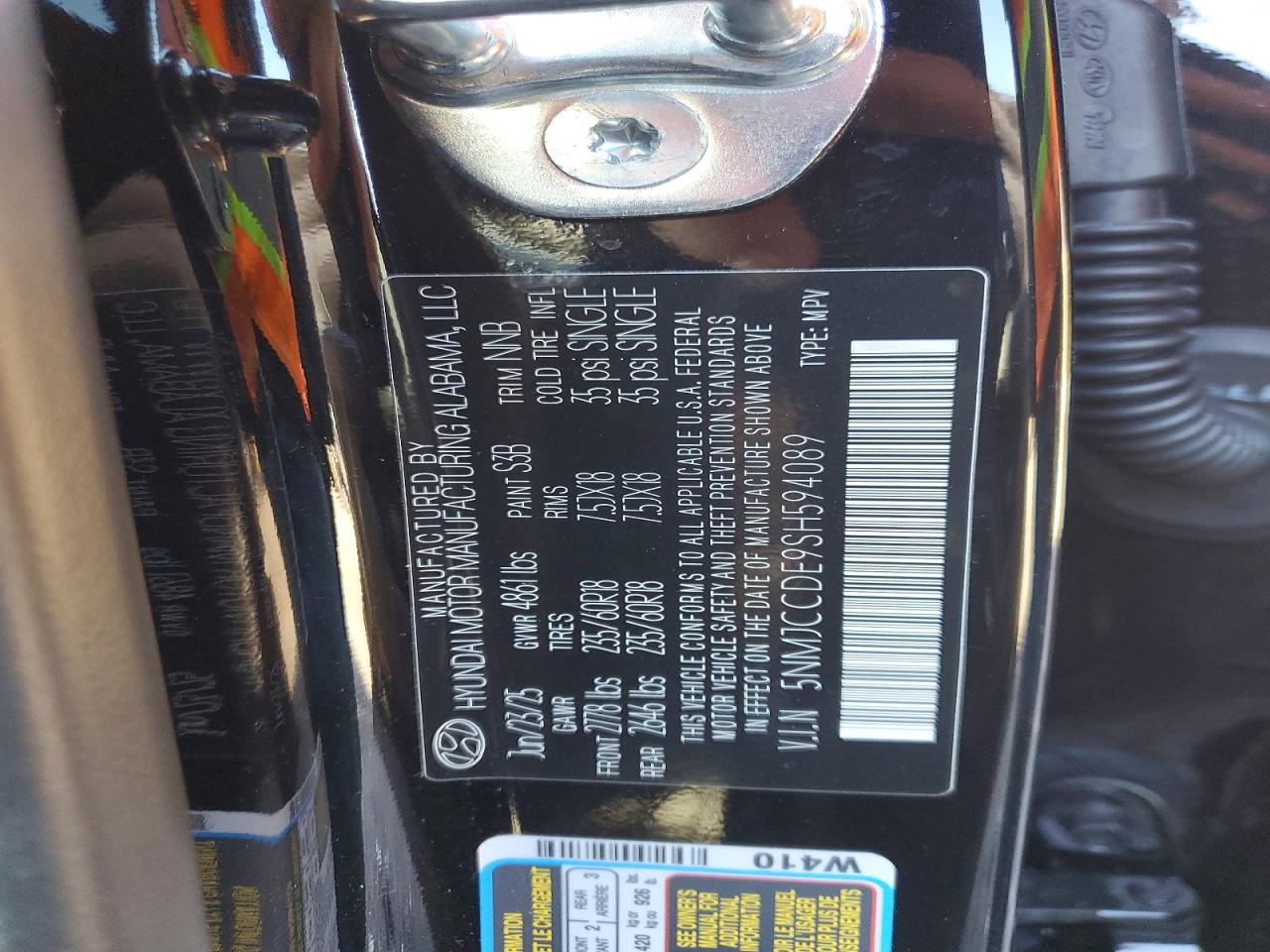 2025 HYUNDAI Tucson VIN 5NMJCCDE9SH594089 photo 12