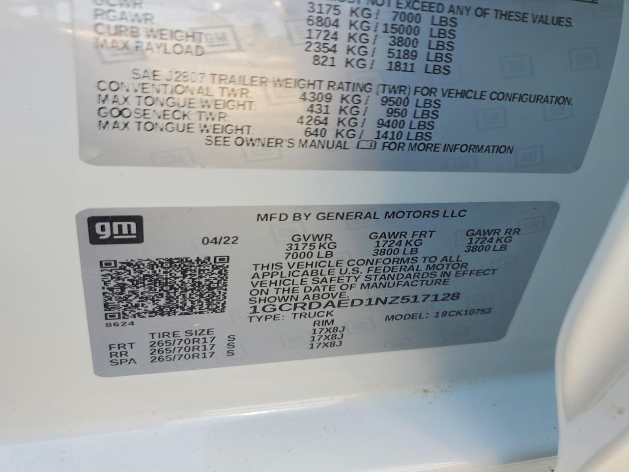 2022 CHEVROLET All models VIN 1GCRDAED1NZ517128 photo 12