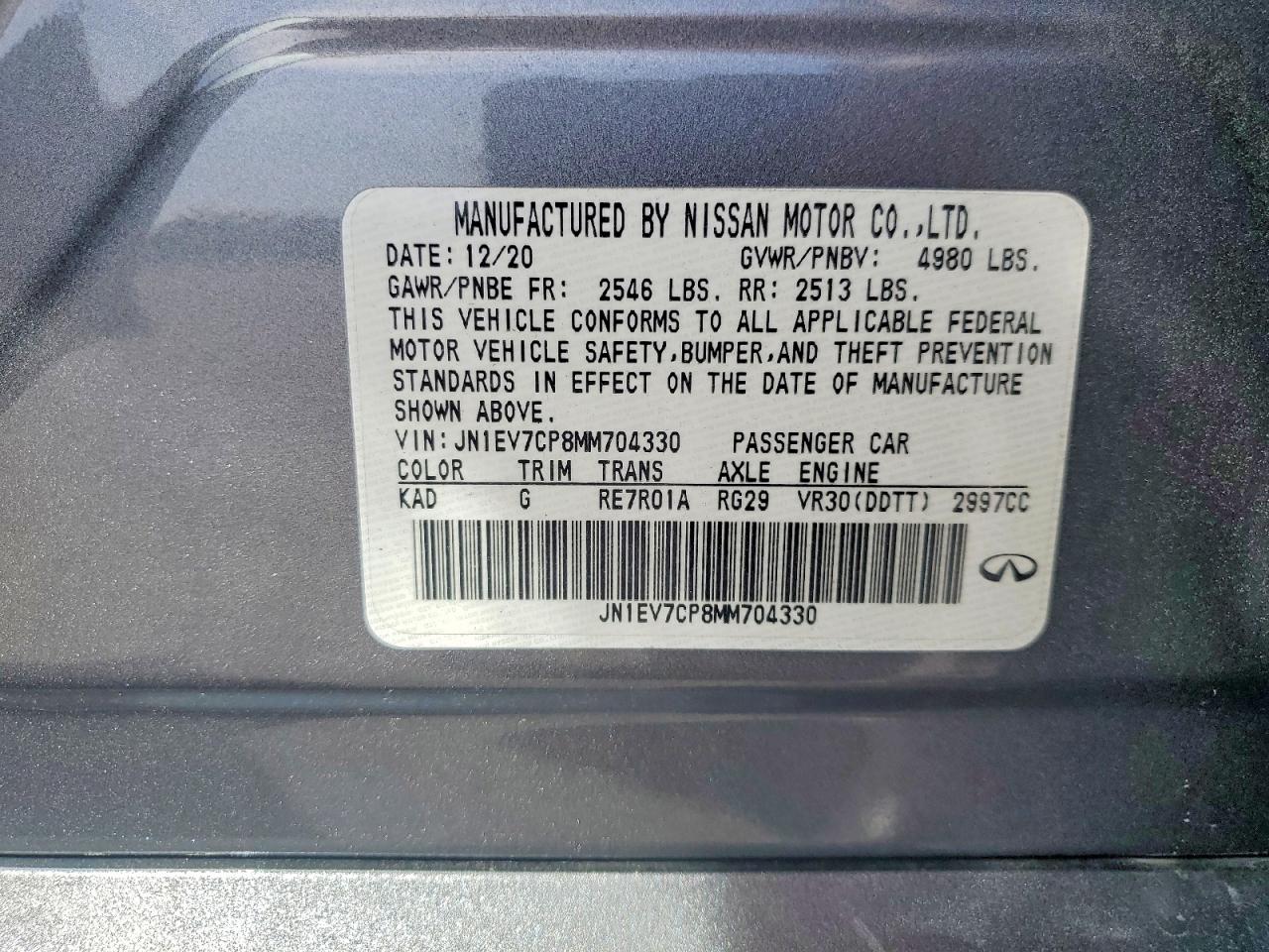 2021 Infiniti Q50 VIN JN1EV7CP8MM704330 photo 12