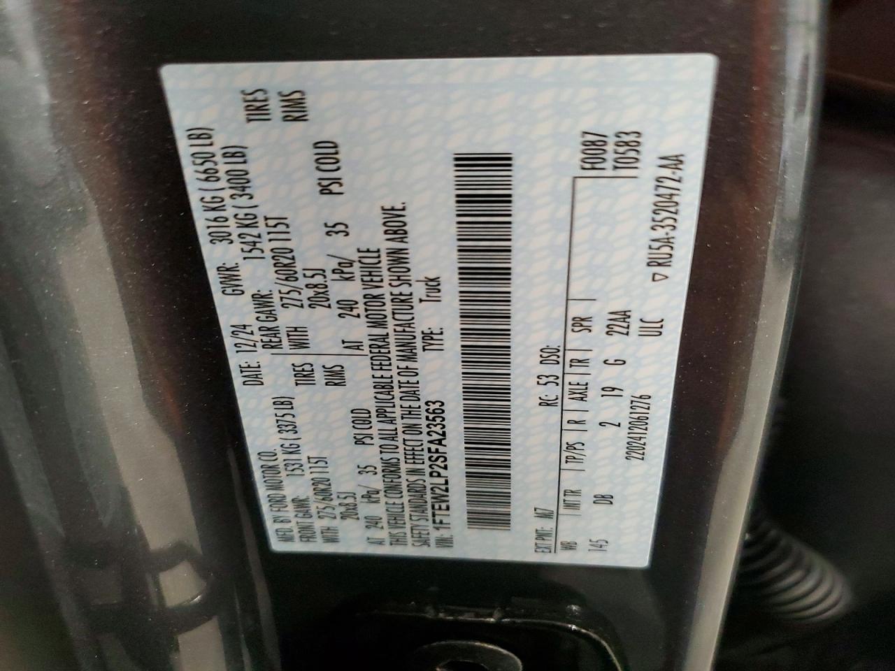 2025 Ford F150 VIN 1FTEW2LP2SFA23563 photo 12