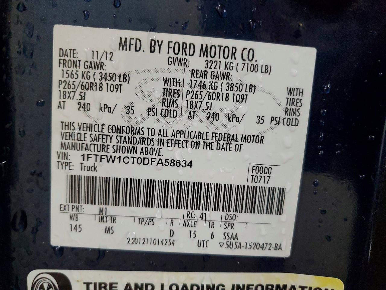 2013 Ford F150 VIN 1FTFW1CT0DFA58634 photo 12