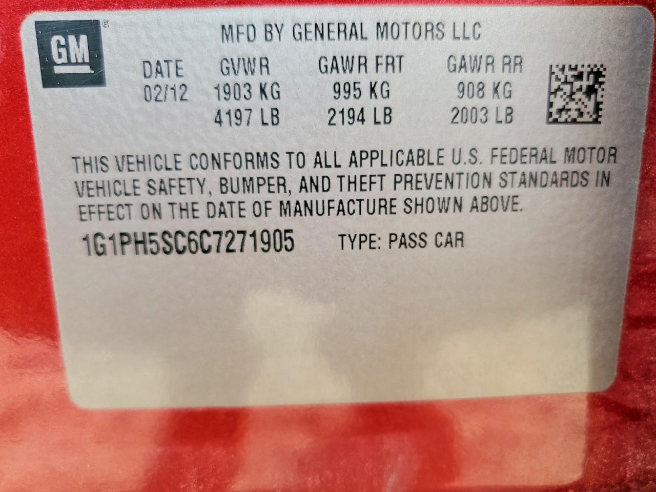 2012 CHEV Cruze VIN 1G1PH5SC6C7271905 photo 12