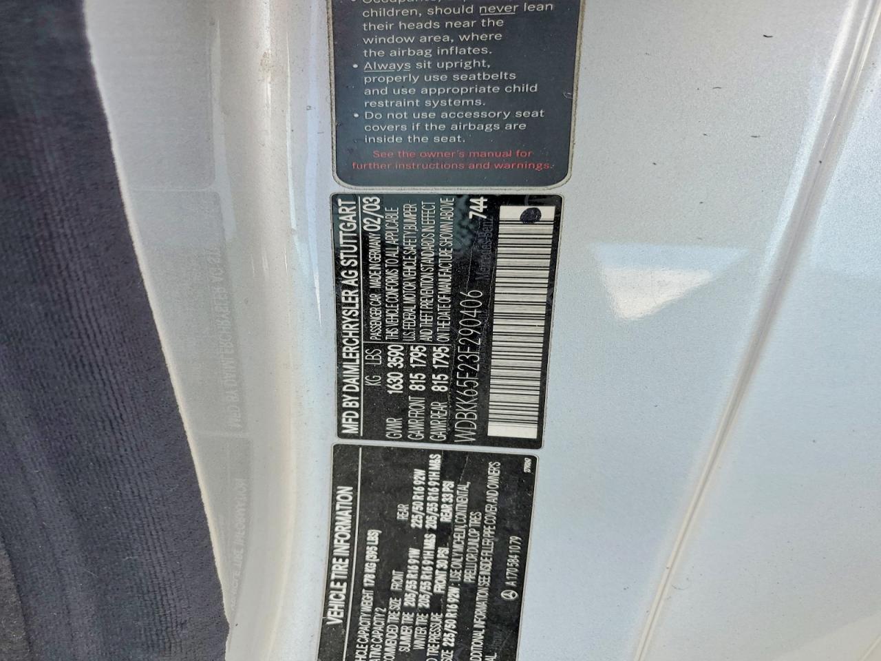 2003 Mercedes-Benz Slk-class VIN WDBKK65F23F290406 photo 12