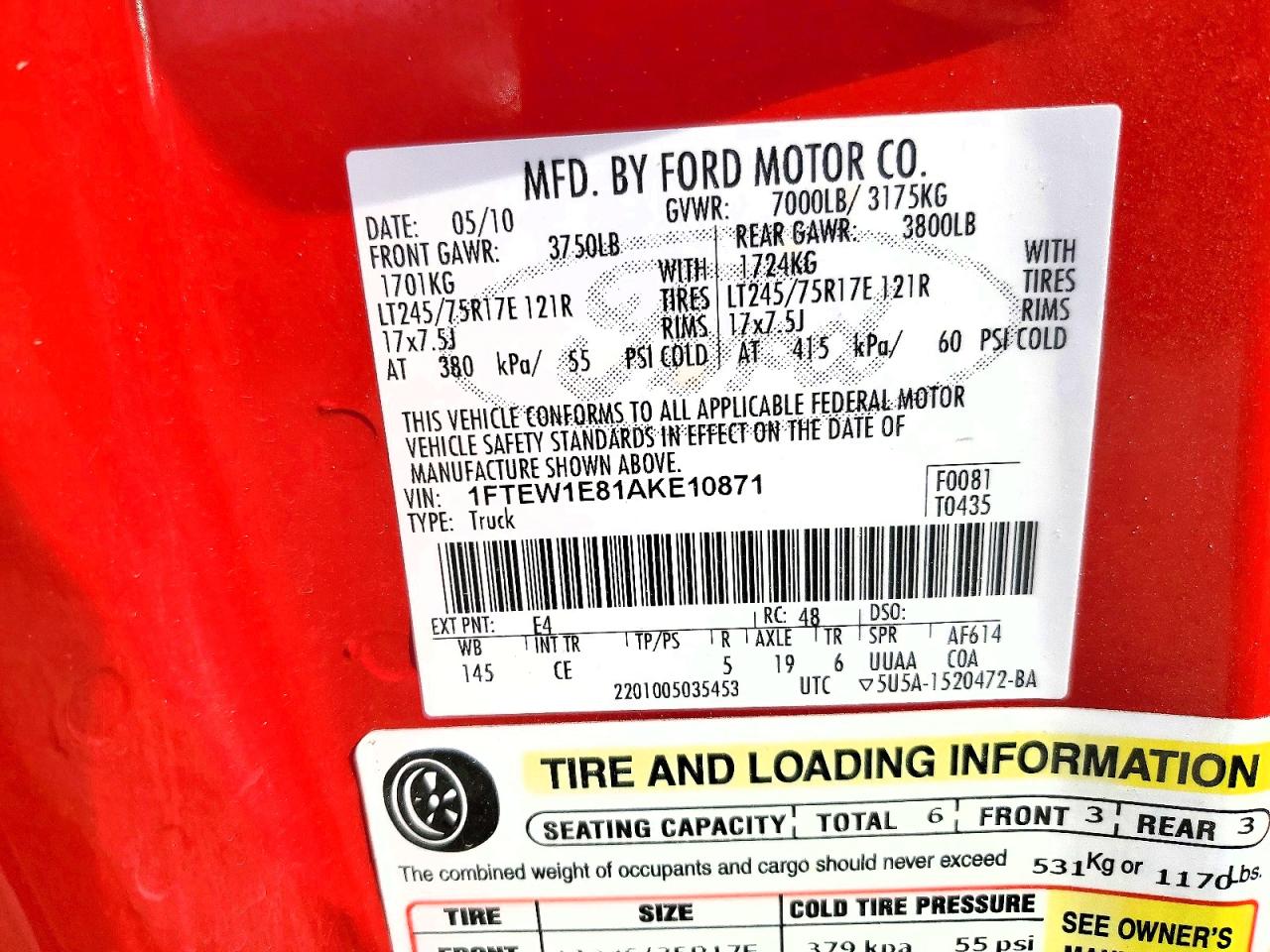 2010 Ford F150 VIN 1FTEW1E81AKE10871 photo 12