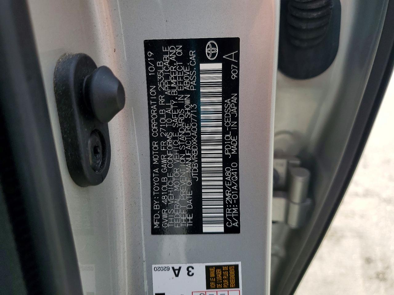 2019 Toyota Mirai base VIN JTDBVRBDXKA007713 photo 12