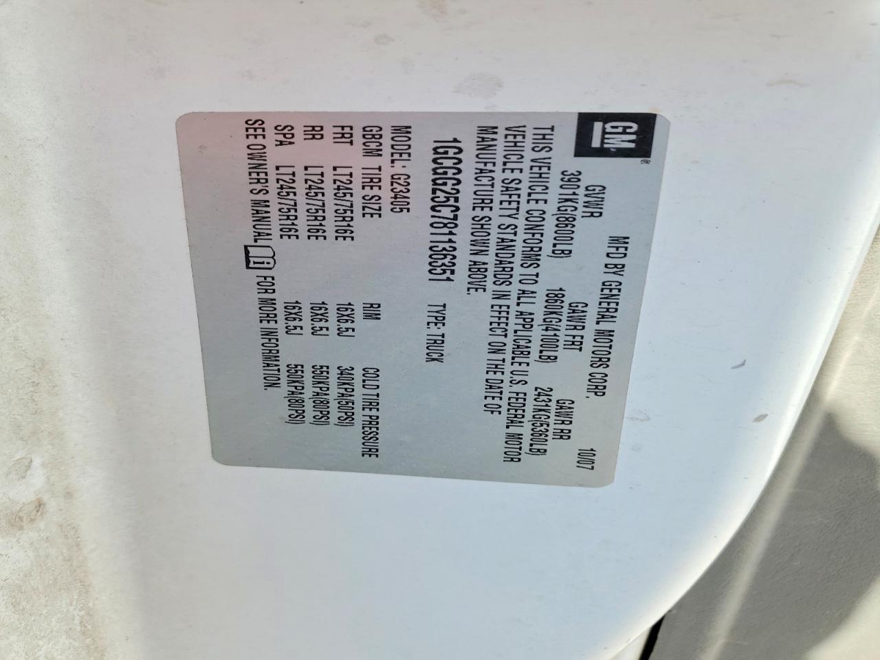 2008 Chevrolet Express VIN 1GCGG25C781136351 photo 12