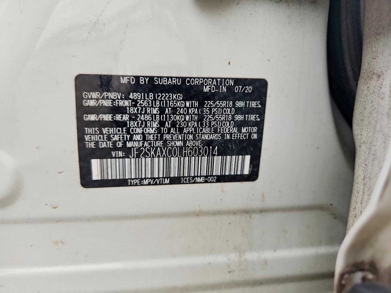 2020 Subaru Forester VIN JF2SKAXC0LH603014 photo 12