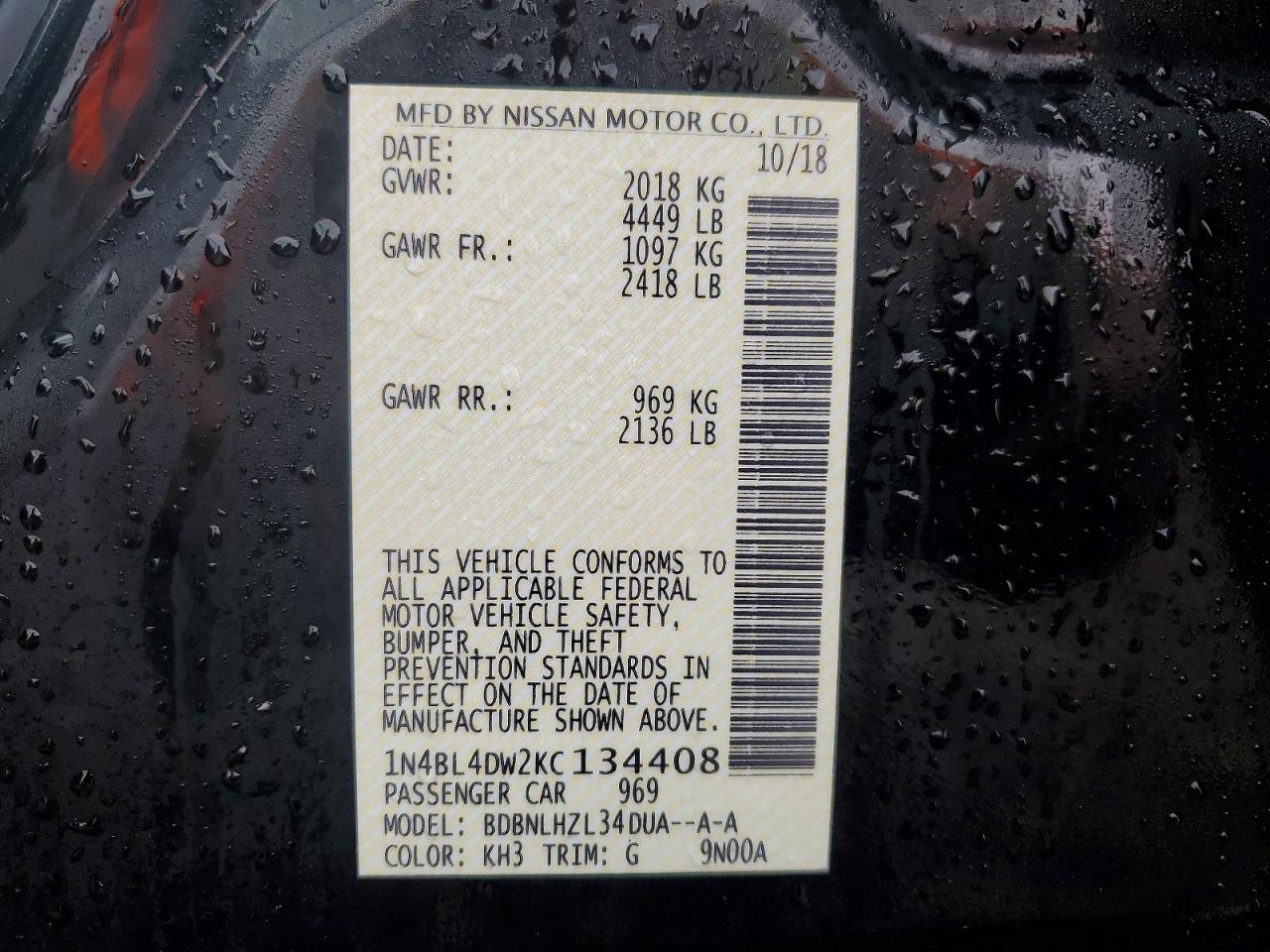 2019 Niss Altima VIN 1N4BL4DW2KC134408 photo 12