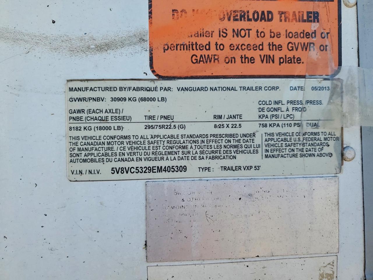 2014 VANGUARD Trailer VIN 5V8VC5329EM405309 photo 10
