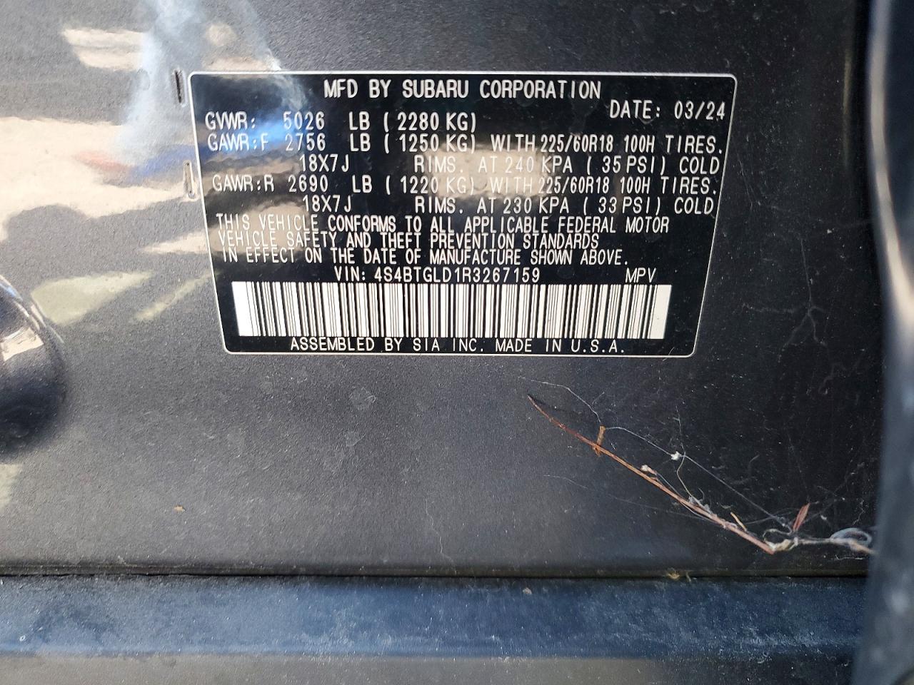 2024 Subaru LEGACY VIN 4S4BTGLD1R3267159 photo 12