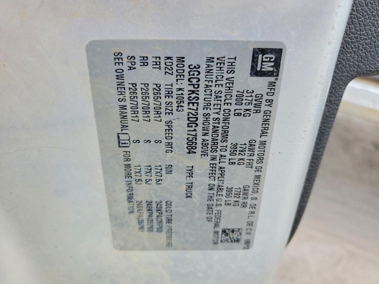 2013 CHEV All models VIN 3GCPKSE72DG175684 photo 12