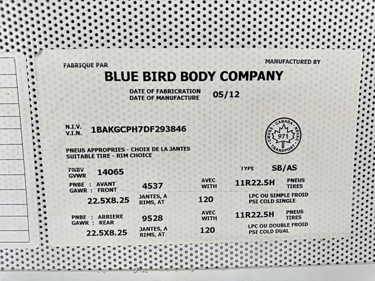 2013 BLUEBIRD Vision VIN 1BAKGCPH7DF293846 photo 10