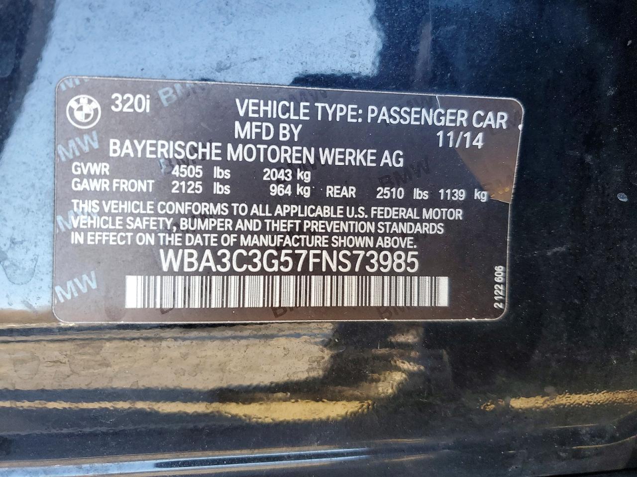 2015 BMW 3 series VIN WBA3C3G57FNS73985 photo 12