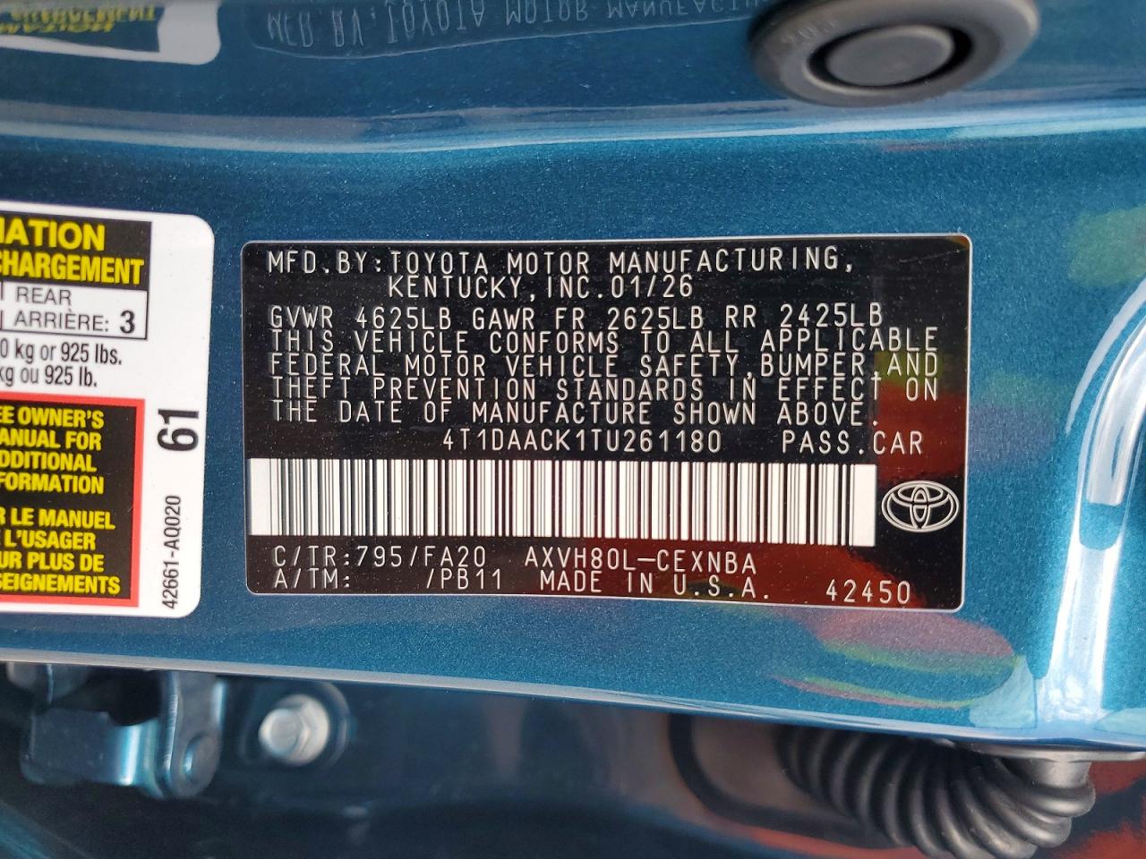2026 Toyota Camry VIN 4T1DAACK1TU261180 photo 12