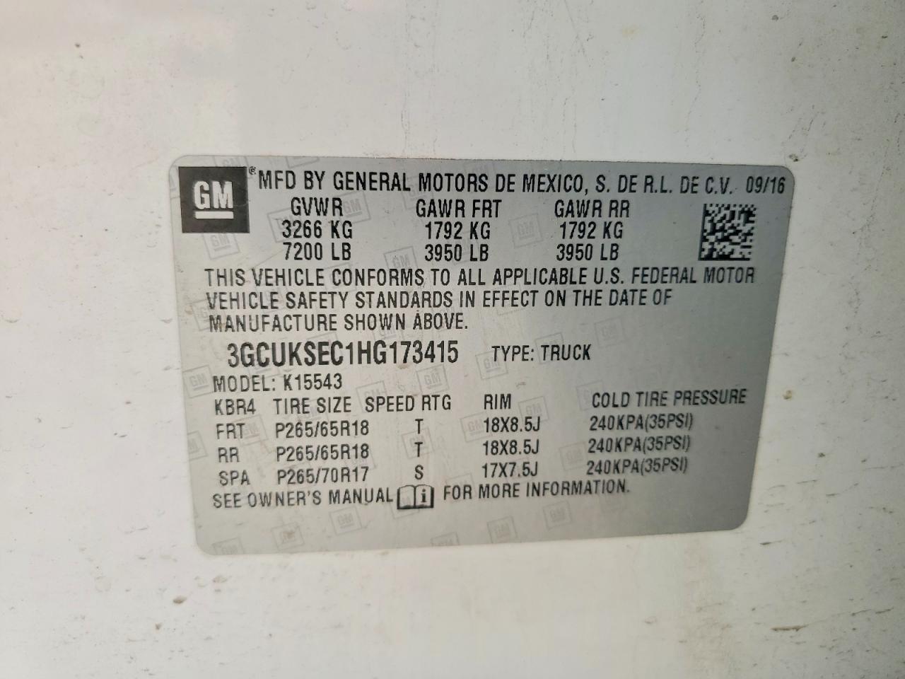 2017 Chevrolet All models VIN 3GCUKSEC1HG173415 photo 12