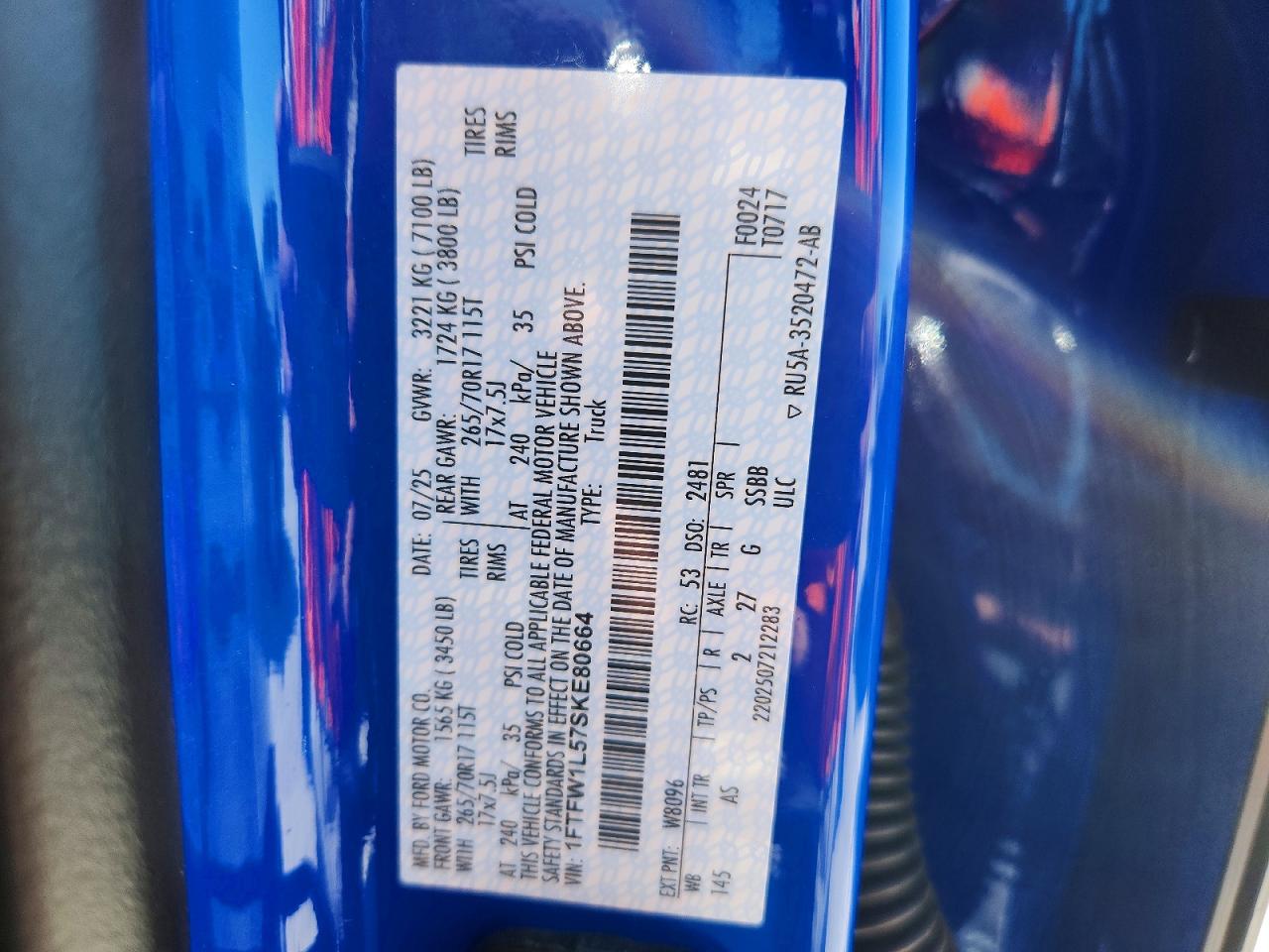 2025 FORD F150 VIN 1FTFW1L57SKE80664 photo 12