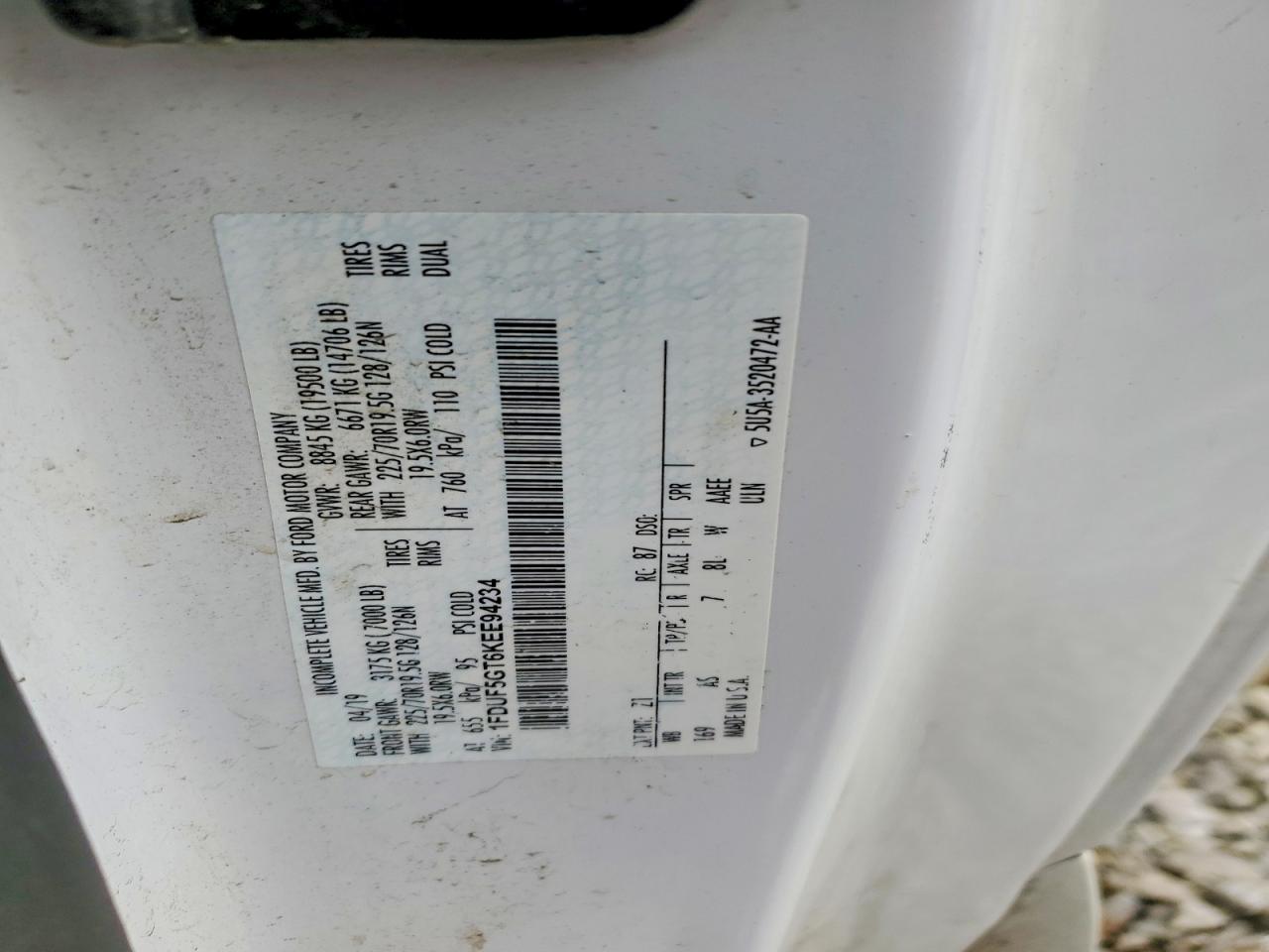 2019 Ford F550 VIN 1FDUF5GT6KEE94234 photo 12
