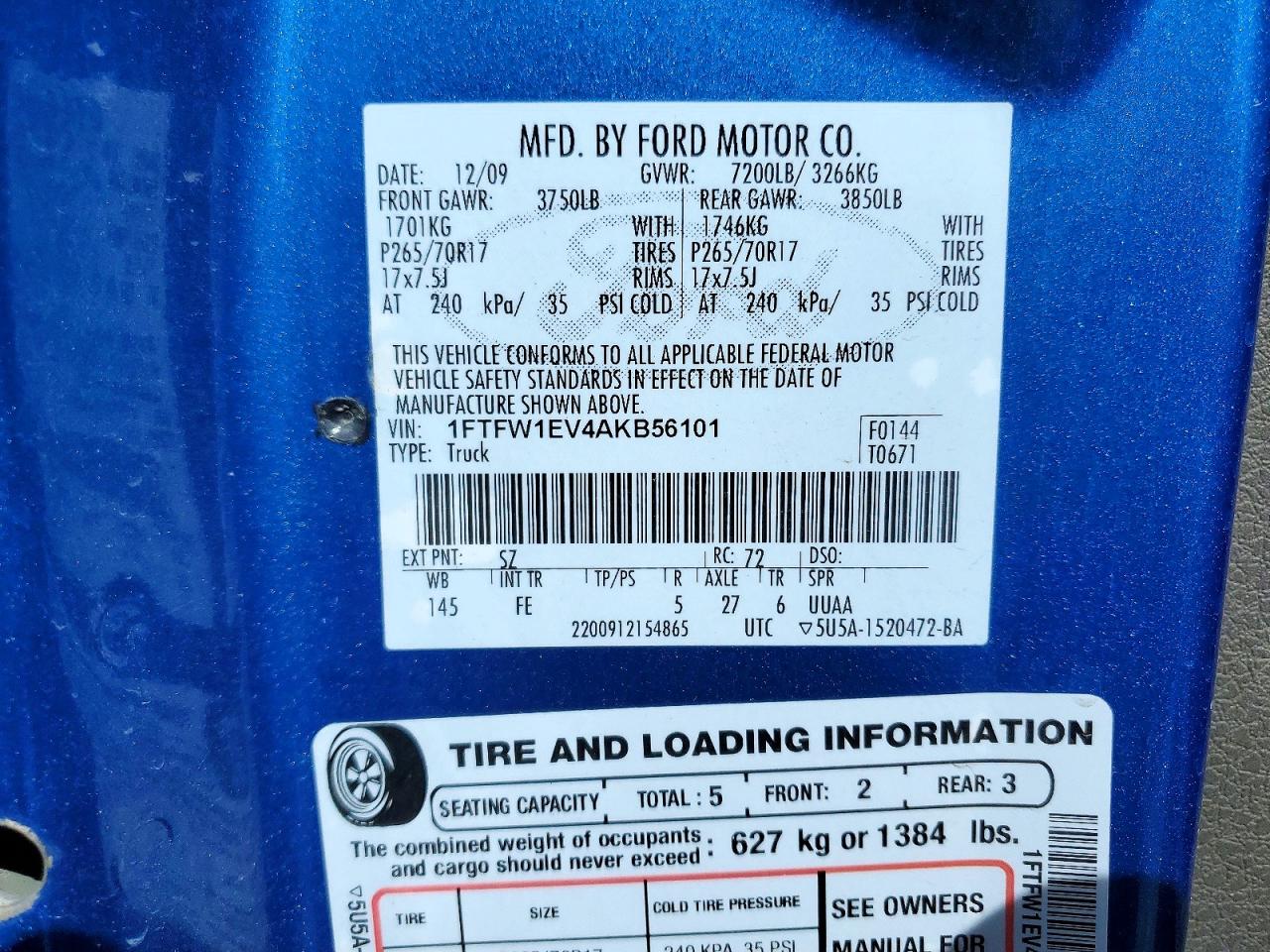 2010 Ford F150 VIN 1FTFW1EV4AKB56101 photo 12