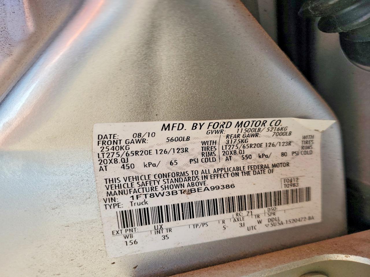 2011 Ford F350 VIN 1FT8W3BT2BEA99386 photo 10