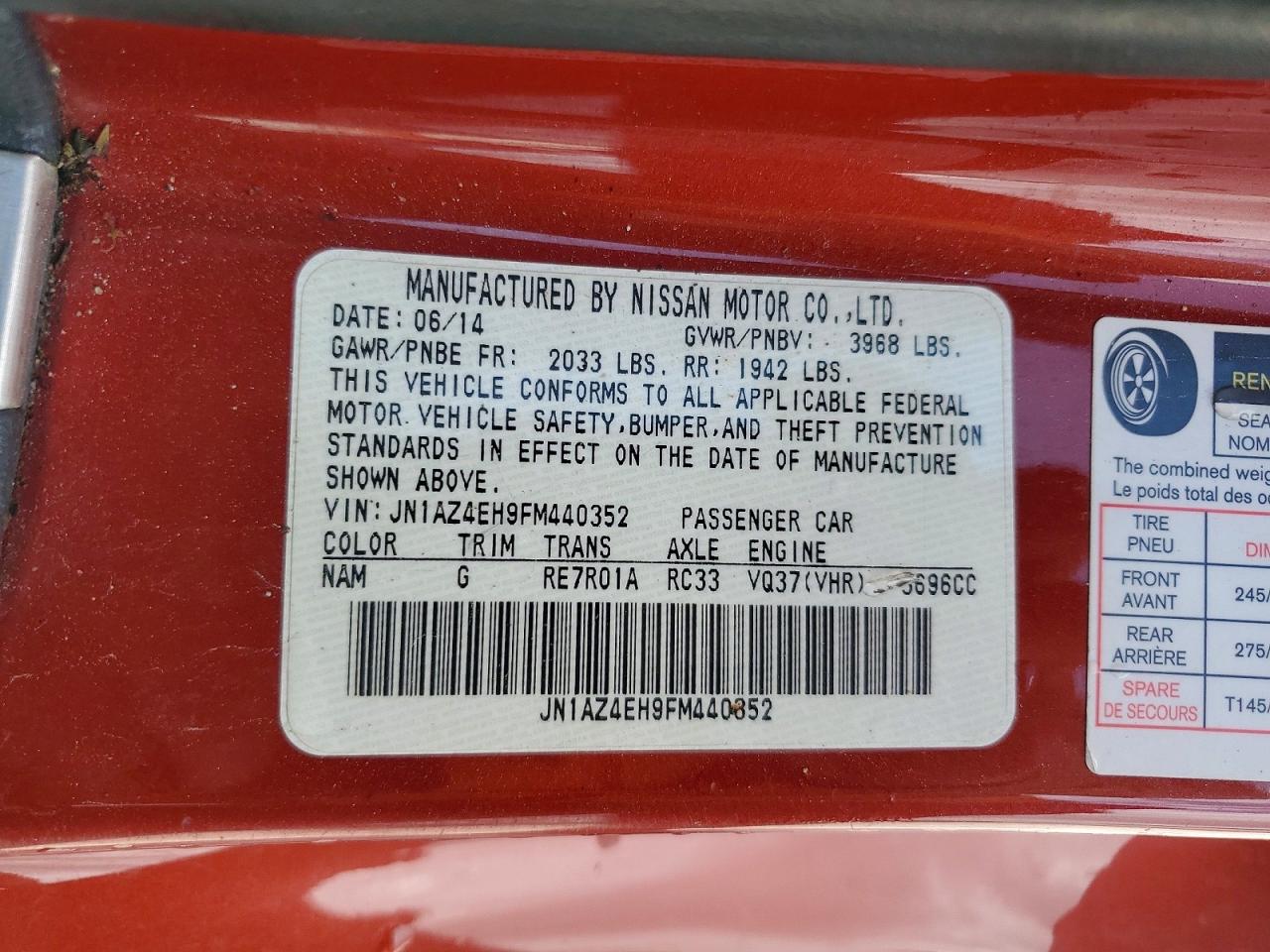 2015 Niss 370z VIN JN1AZ4EH9FM440352 photo 12
