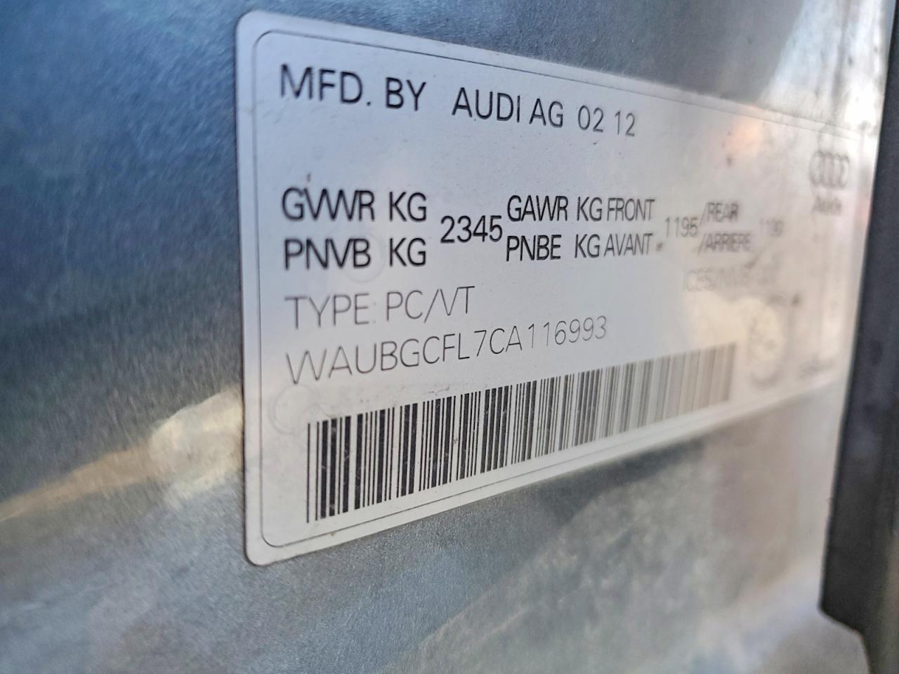 2012 Audi S4 VIN WAUBGCFL7CA116993 photo 12