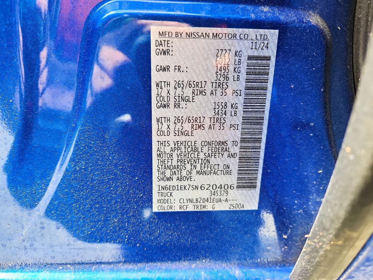 2025 Niss Frontier VIN 1N6ED1EK7SN620406 photo 12