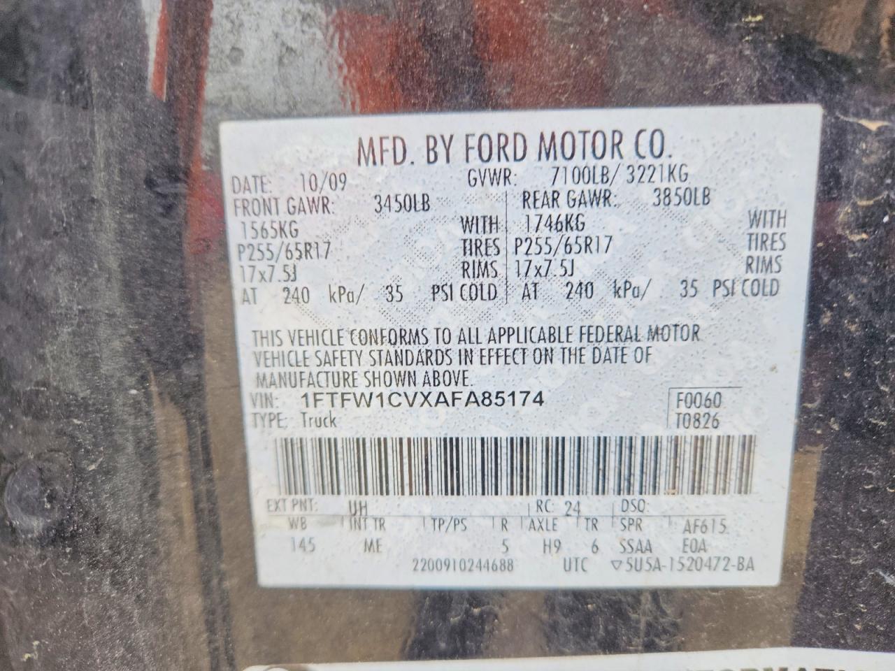 2010 Ford F150 VIN 1FTFW1CVXAFA85174 photo 12