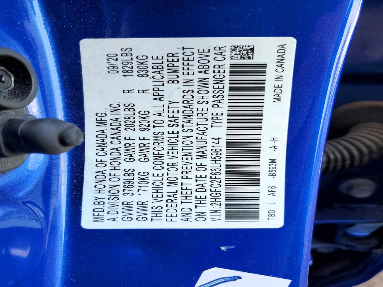 2020 Civic VIN 2HGFC2F66LH596144 photo 12