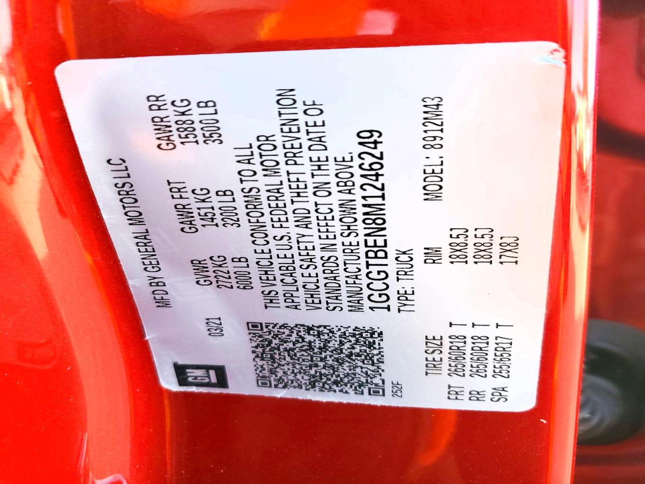 2021 Chev Colorado VIN 1GCGTBEN8M1246249 photo 12