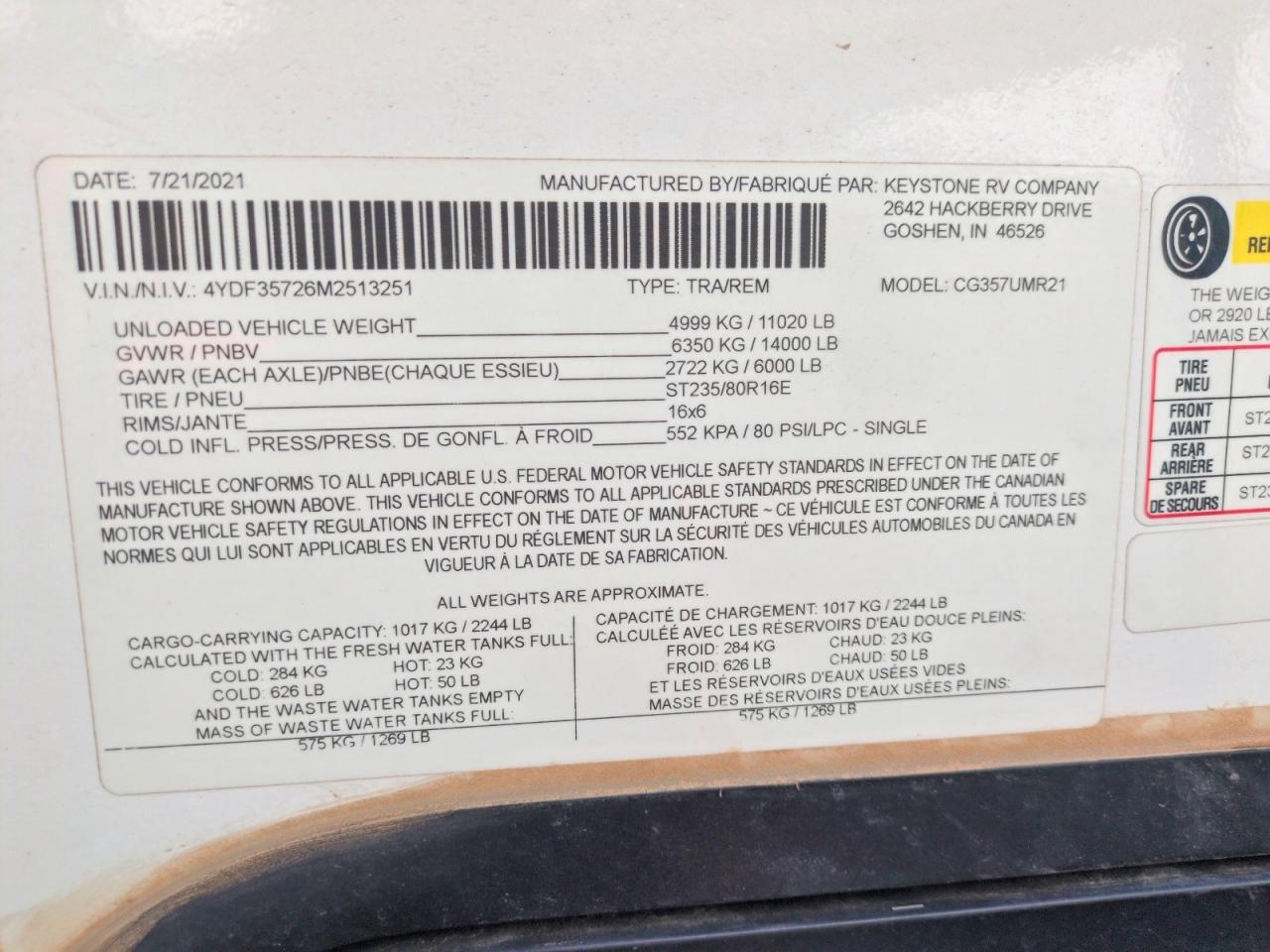 2021 KEYSTONE All models VIN 4YDF35726M2513251 photo 10
