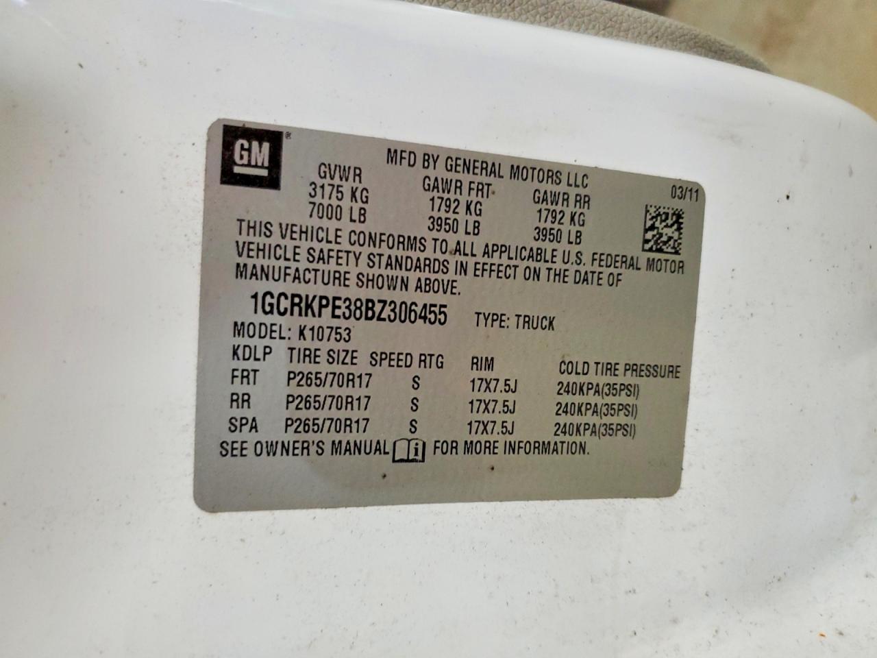 2011 CHEV All models VIN 1GCRKPE38BZ306455 photo 12