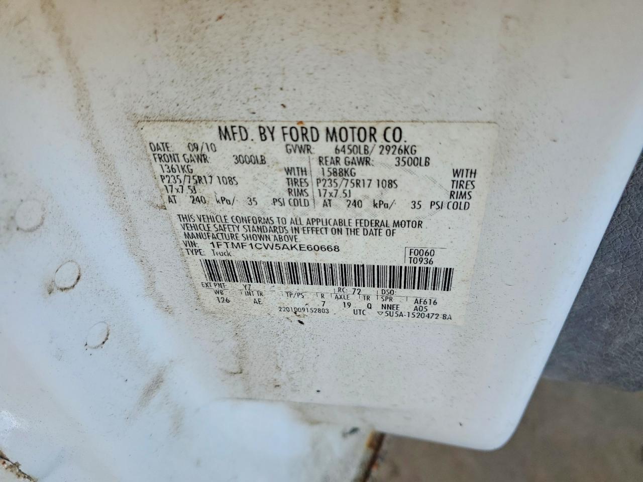 2010 Ford F150 VIN 1FTMF1CW5AKE60668 photo 12