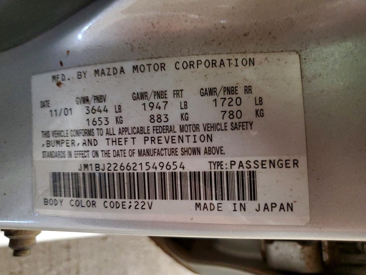 2002 Mazda Protege VIN JM1BJ226621549654 photo 12