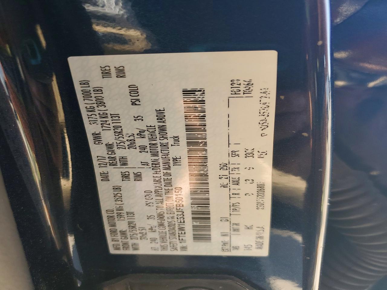 2018 Ford F150 VIN 1FTEW1E53JFB50150 photo 12
