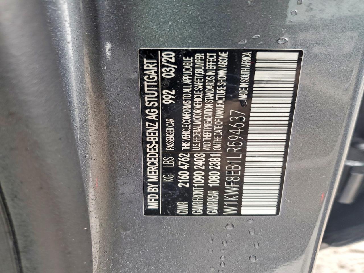 2020 Mercedes-Benz C class VIN W1KWF8EB1LR594637 photo 12