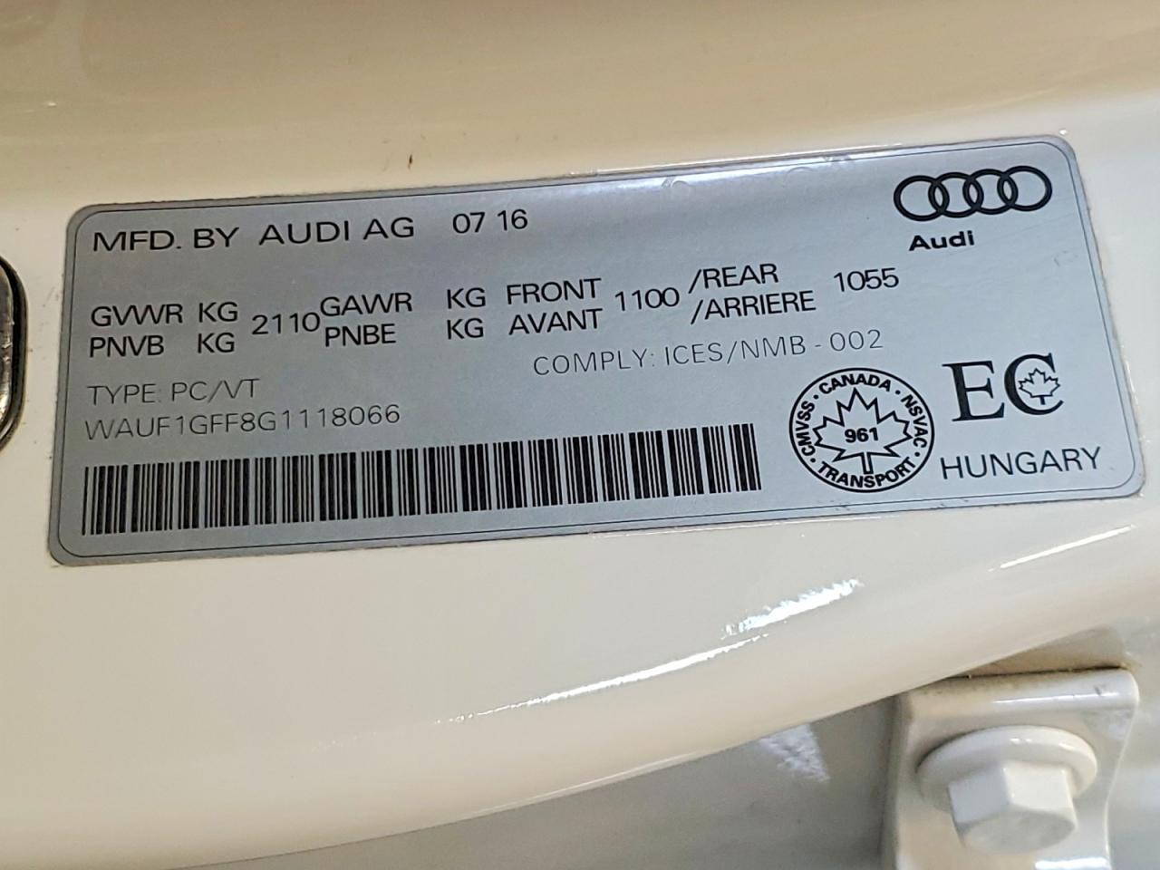 2016 Audi S3 VIN WAUF1GFF8G1118066 photo 12