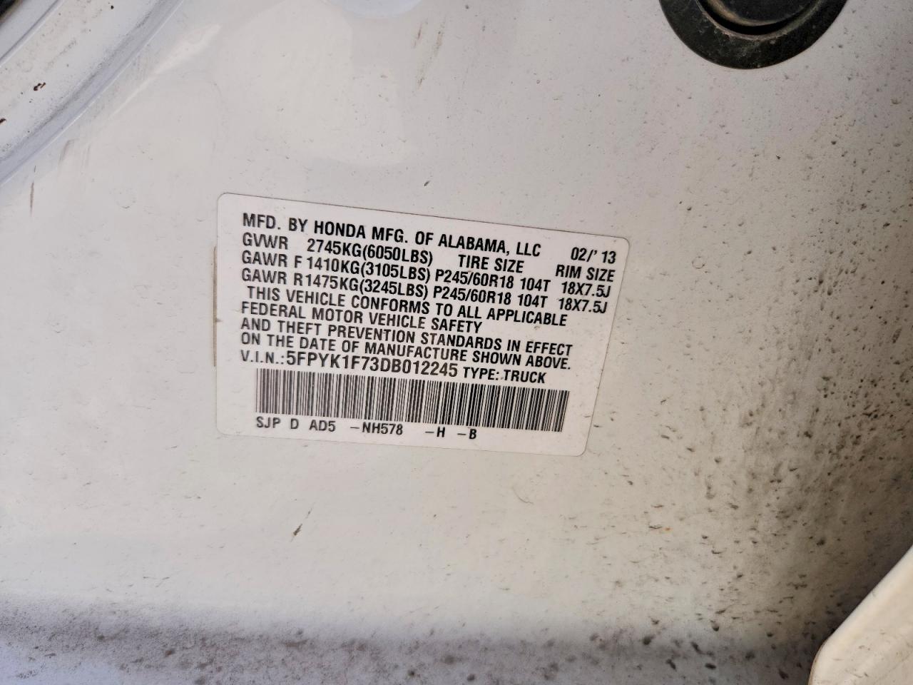 2013 Honda Ridgeline VIN 5FPYK1F73DB012245 photo 12