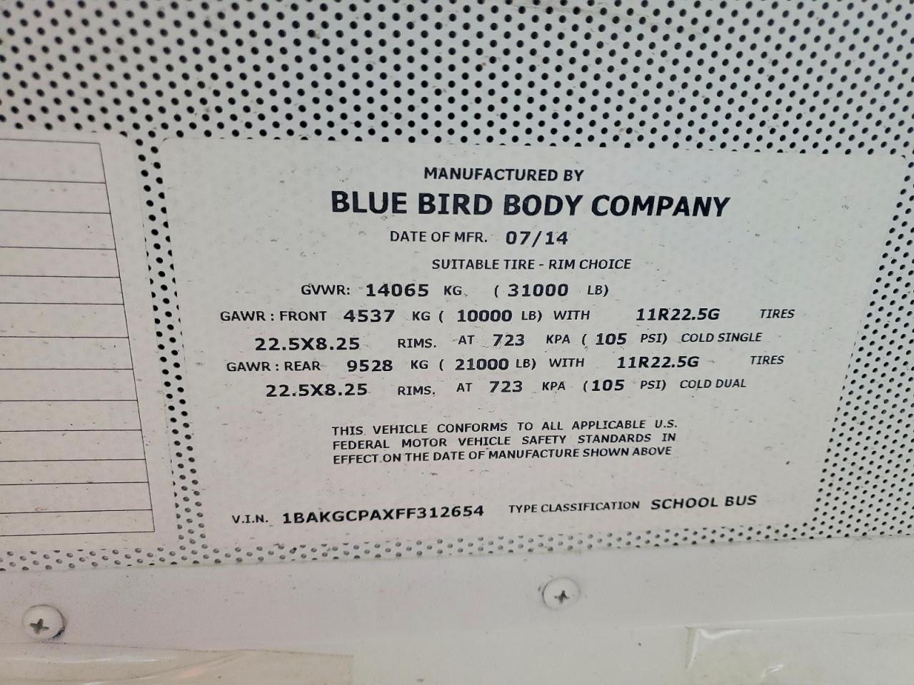 2015 BLUEBIRD All other VIN 1BAKGCPAXFF312654 photo 10