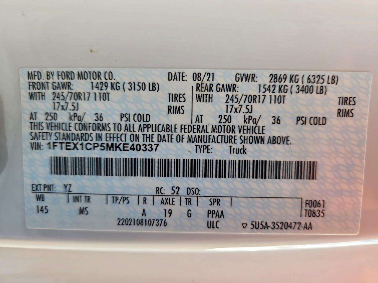 2021 Ford All models VIN 1FTEX1CP5MKE40337 photo 12