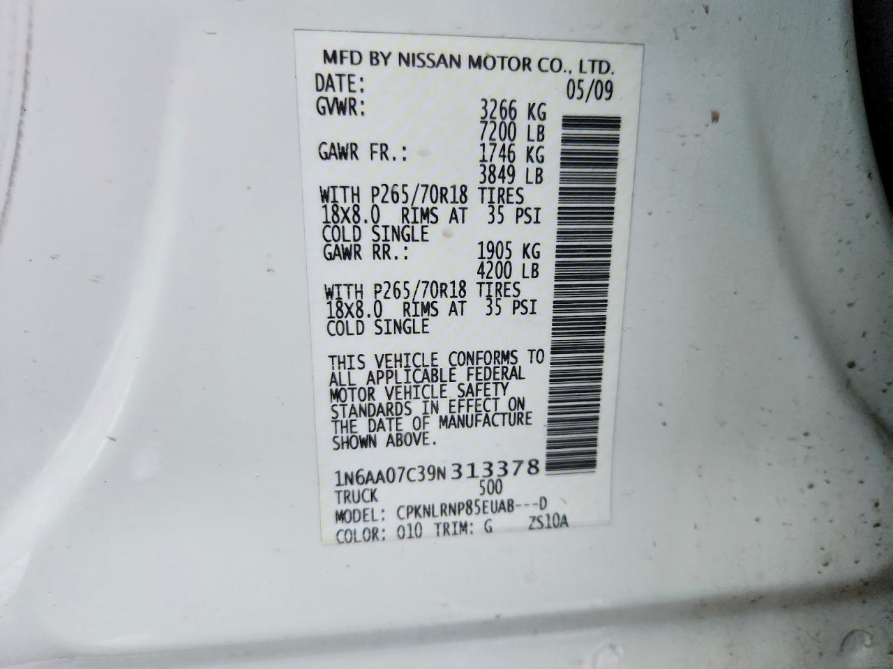 2009 Nissan TITAN VIN 1N6AA07C39N313378 photo 12