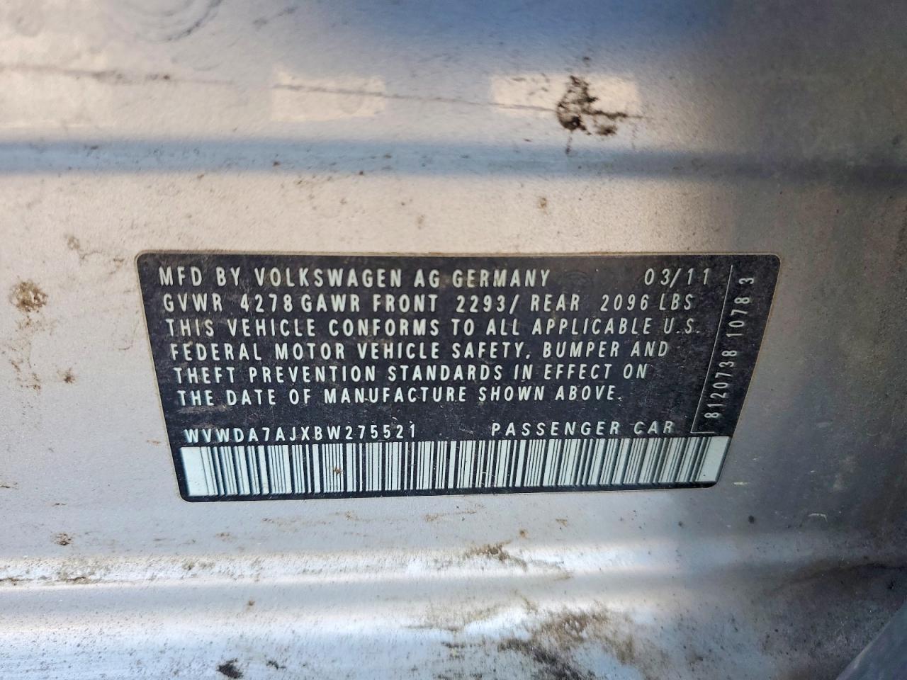2011 Volkswagen Golf VIN WVWDA7AJXBW275521 photo 12