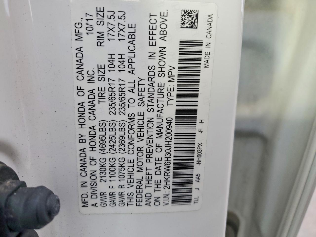 2018 Honda Crv VIN 2HKRW6H30JH200940 photo 12