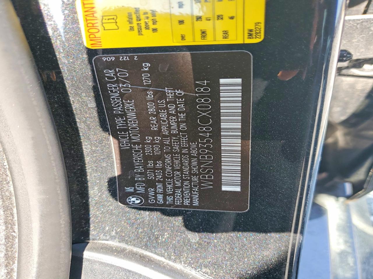 2008 BMW M5 VIN WBSNB93548CX08184 photo 12