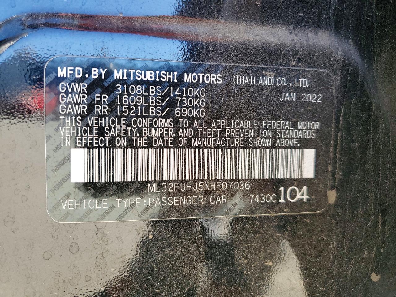 2022 MITSUBISHI Mirage VIN ML32FUFJ5NHF07036 photo 12